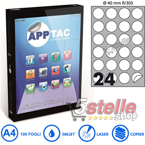 APPTAC 100 FOGLI A4 DA 2400 ETICHETTE  - 5 Stelle Shop